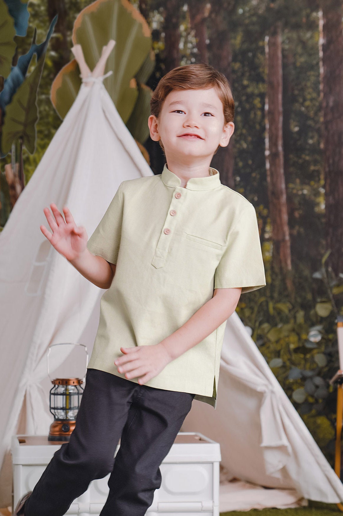 The Rimba Raya Boy Short Sleeves Shirt Matcha Green