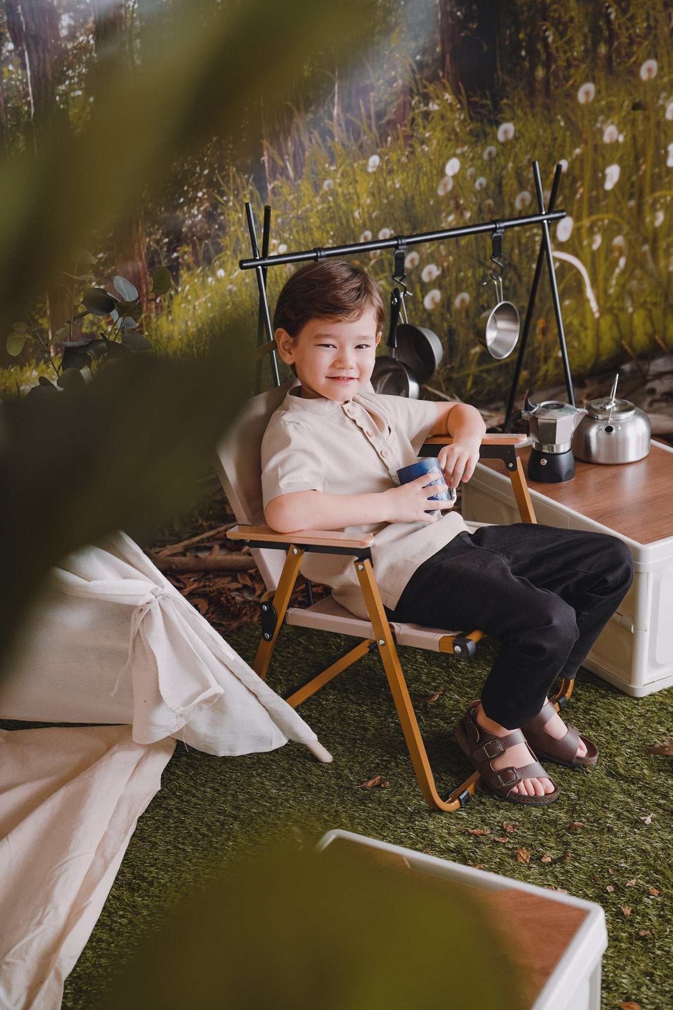 The Rimba Raya Boy Short Sleeves Shirt Sand - Umbi