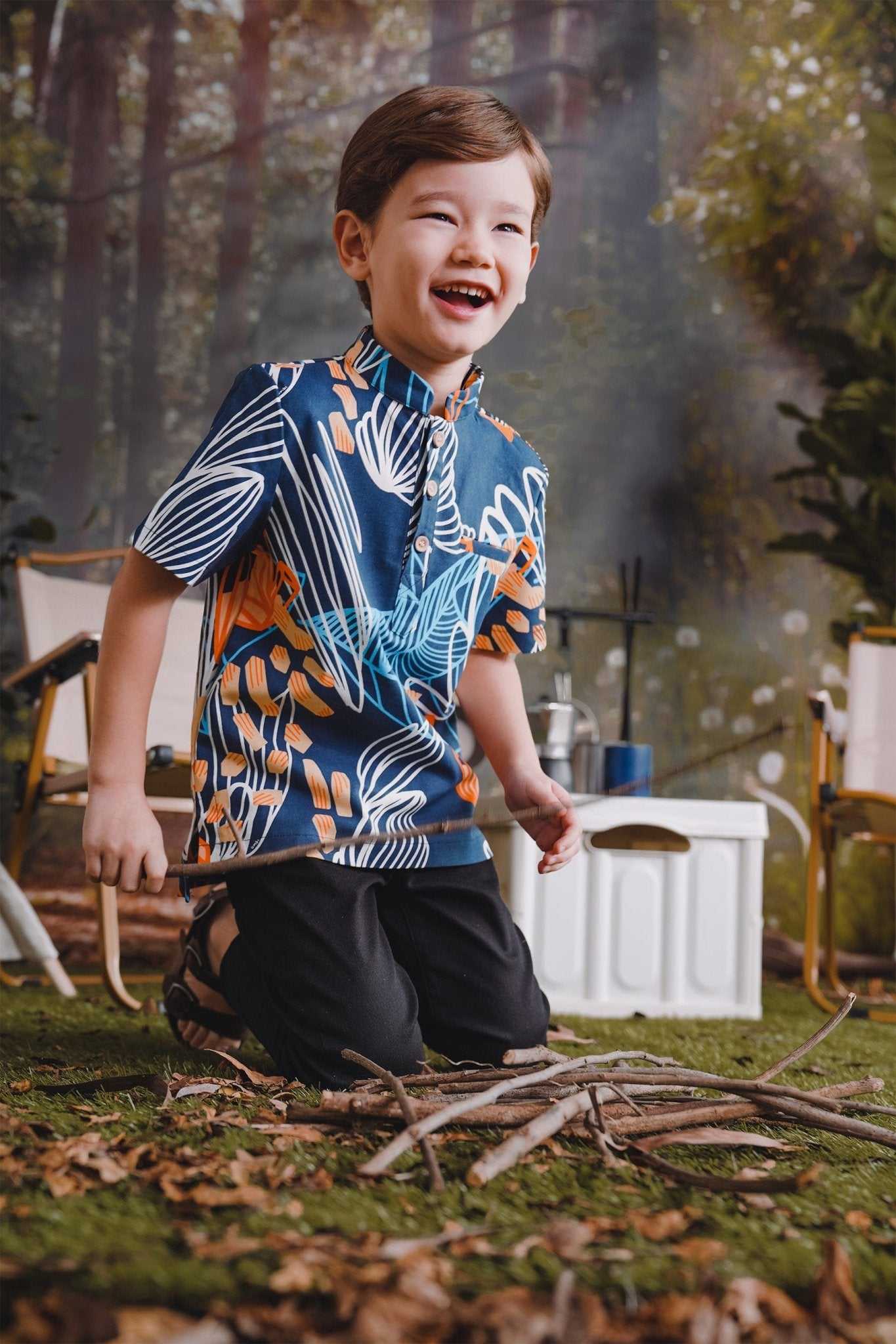 The Rimba Raya Boy Short Sleeves Shirt Senja Print - Umbi