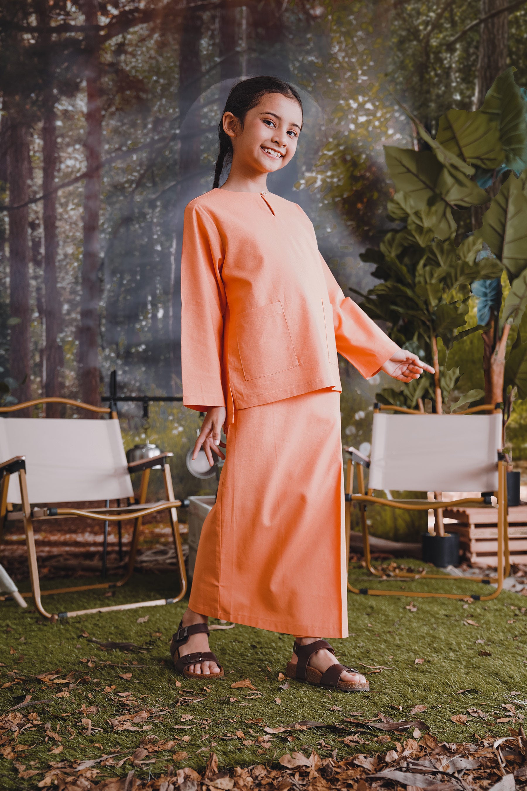 The Rimba Raya Girl Kurung Top Salmon