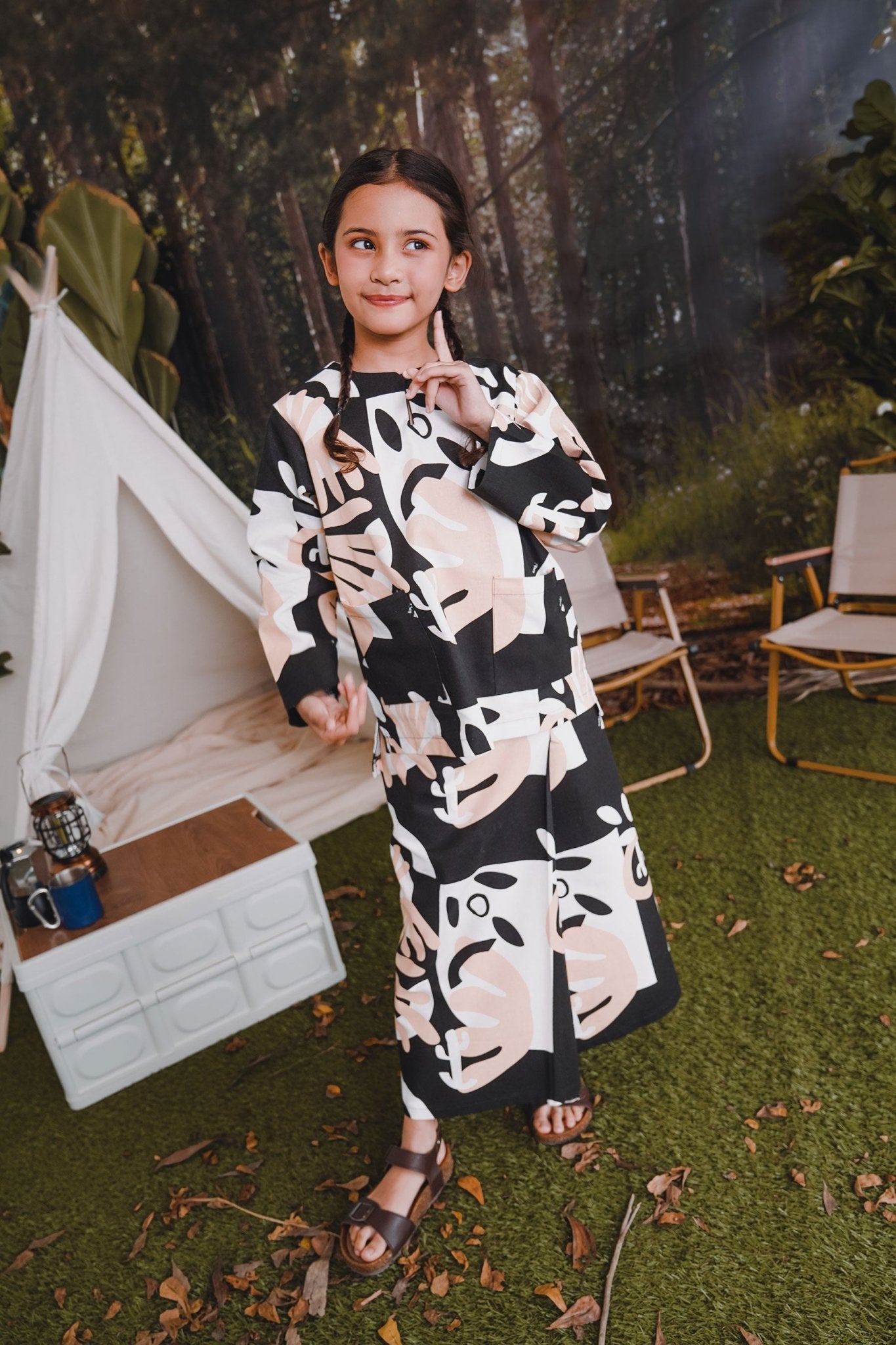 The Rimba Raya Girl Kurung Top Cempaka Print - Umbi