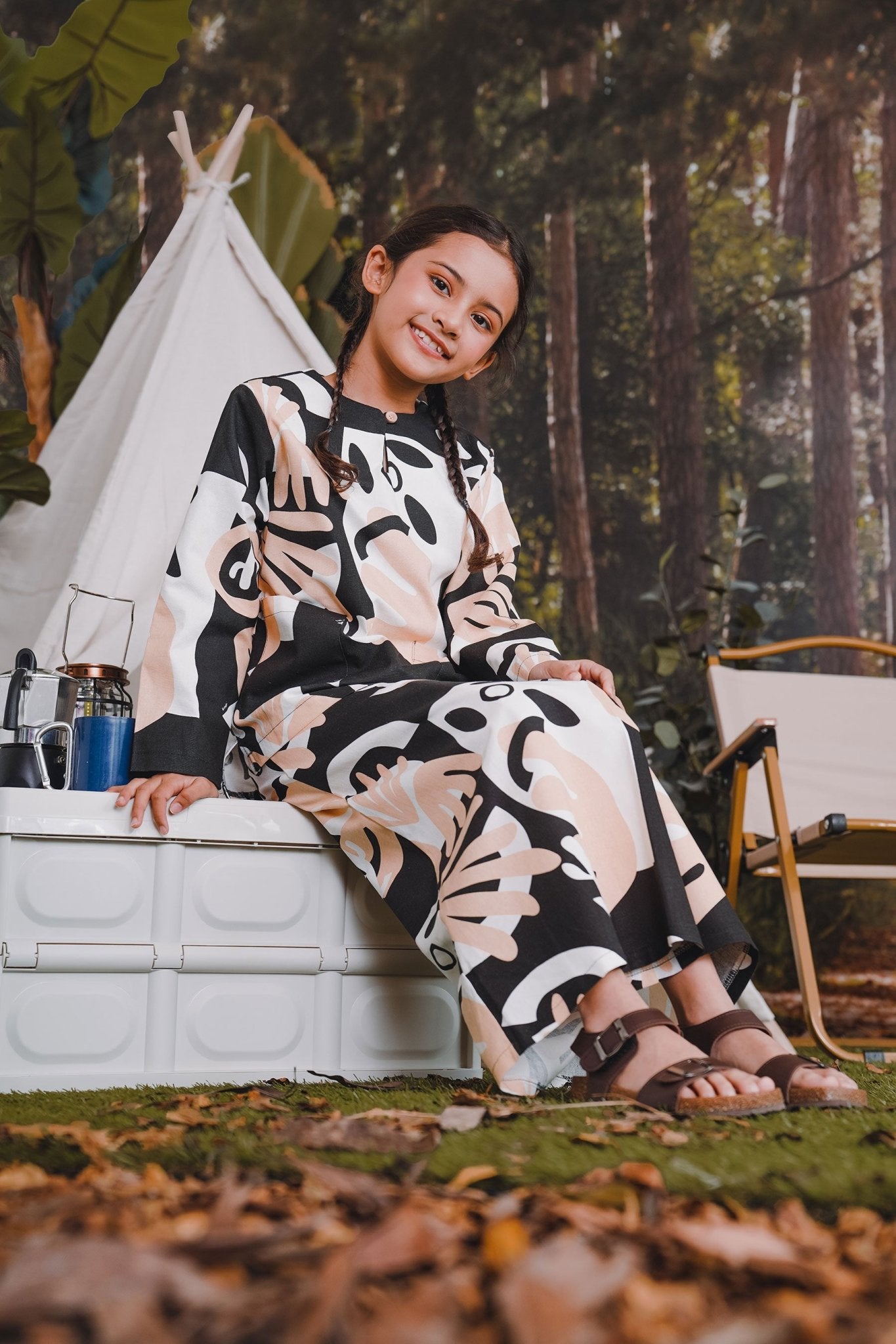 The Rimba Raya Girl Kurung Top Cempaka Print - Umbi