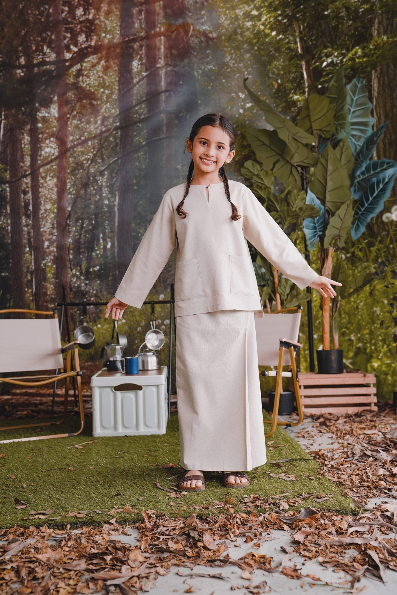 The Rimba Raya Girl Kurung Top Sand - Umbi