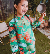 The Rimba Raya Girl Mandarin Collar Kurung Top Rimba Print - Umbi
