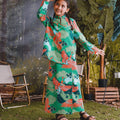 The Rimba Raya Girl Mandarin Collar Kurung Top Rimba Print - Umbi