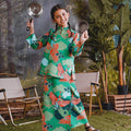 The Rimba Raya Girl Mandarin Collar Kurung Top Rimba Print - Umbi