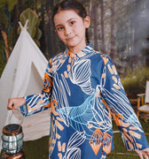 The Rimba Raya Girl Mandarin Collar Kurung Top Senja Print - Umbi
