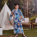 The Rimba Raya Girl Mandarin Collar Kurung Top Senja Print - Umbi