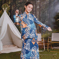 The Rimba Raya Girl Mandarin Collar Kurung Top Senja Print - Umbi