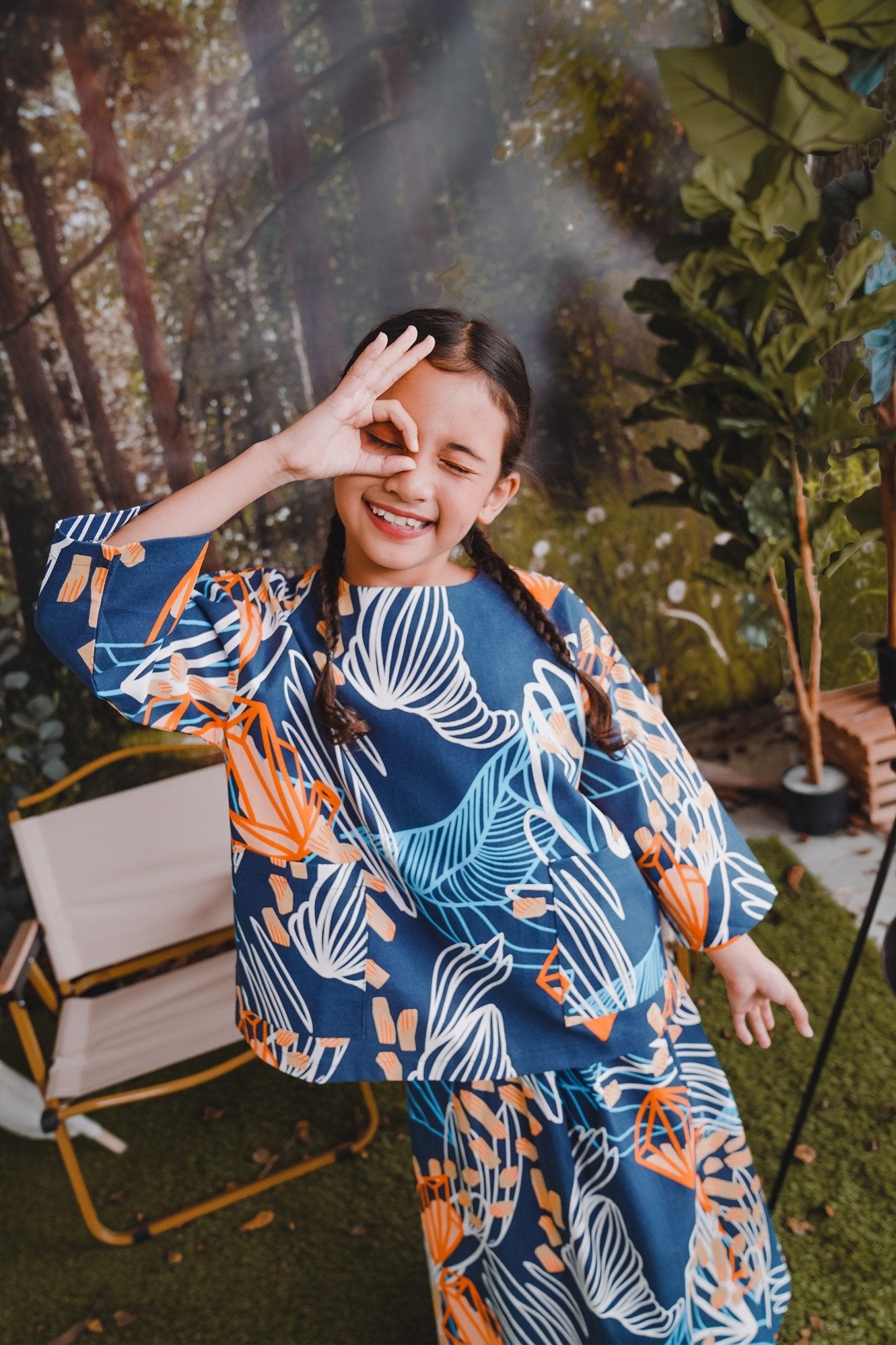 The Rimba Raya Girl Pair Pockets Boxy Blouse Senja Print - Umbi
