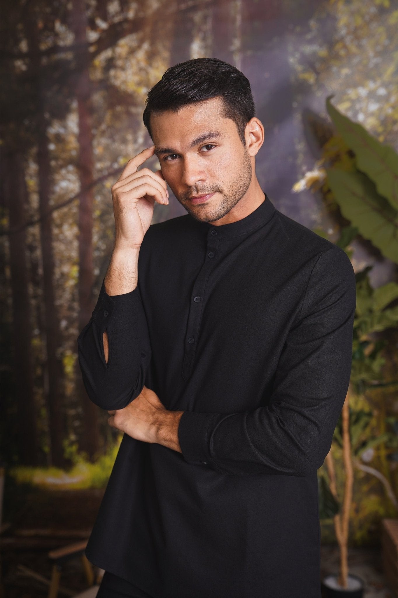 The Rimba Raya Men Collar Kurta Black - Umbi