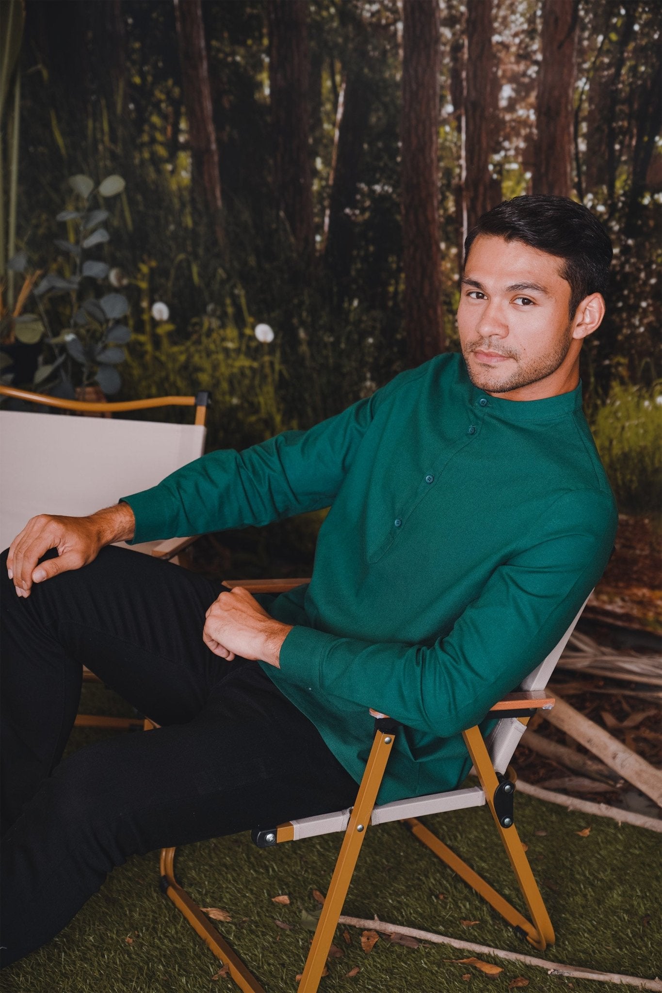 The Rimba Raya Men Collar Kurta Dark Green - Umbi