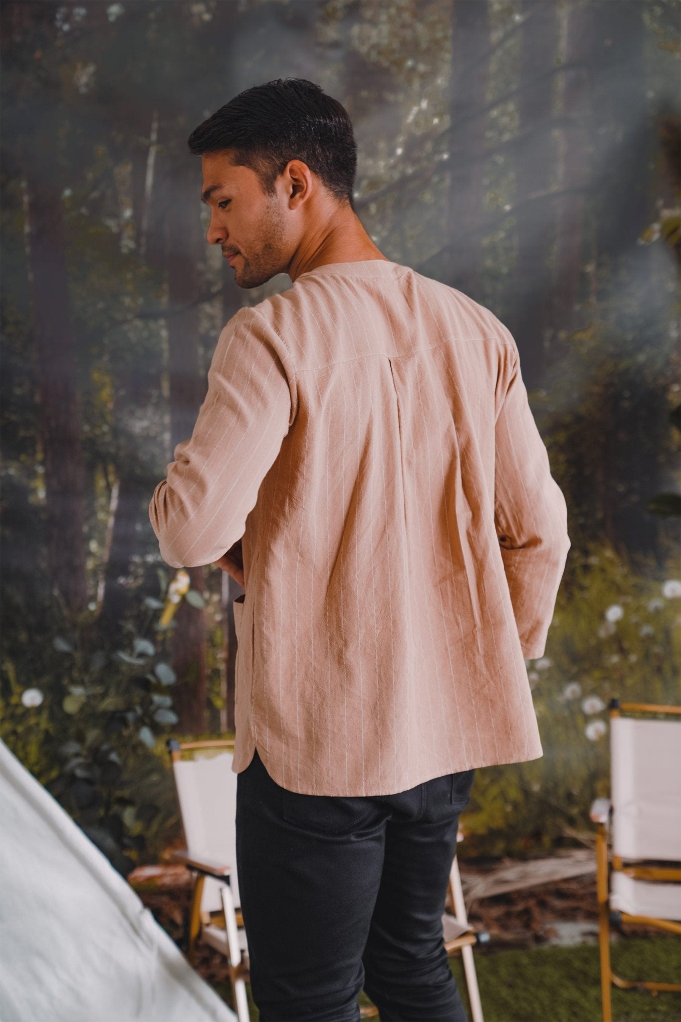 The Rimba Raya Men Modern Teluk Belanga Top Caramel Stripes - Umbi