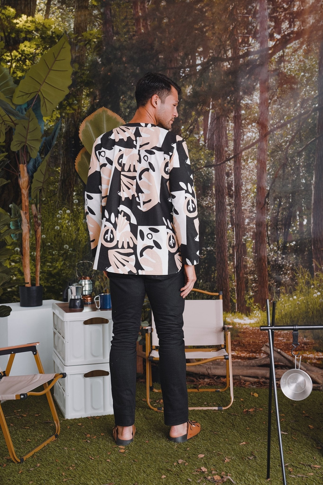 The Rimba Raya Men Modern Teluk Belanga Top Cempaka Print - Umbi
