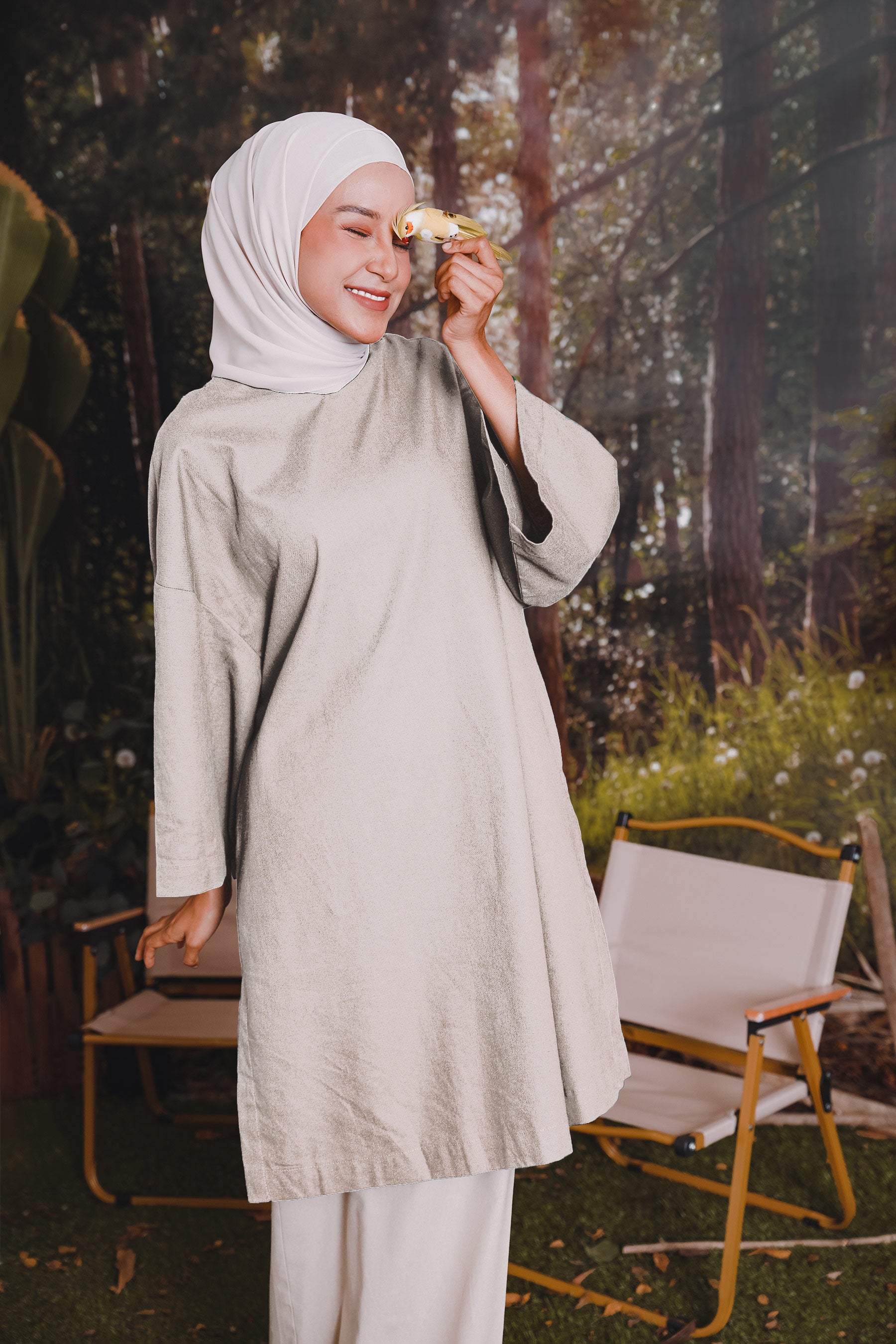 The Rimba Raya Women Long Kurung Blouse Sand