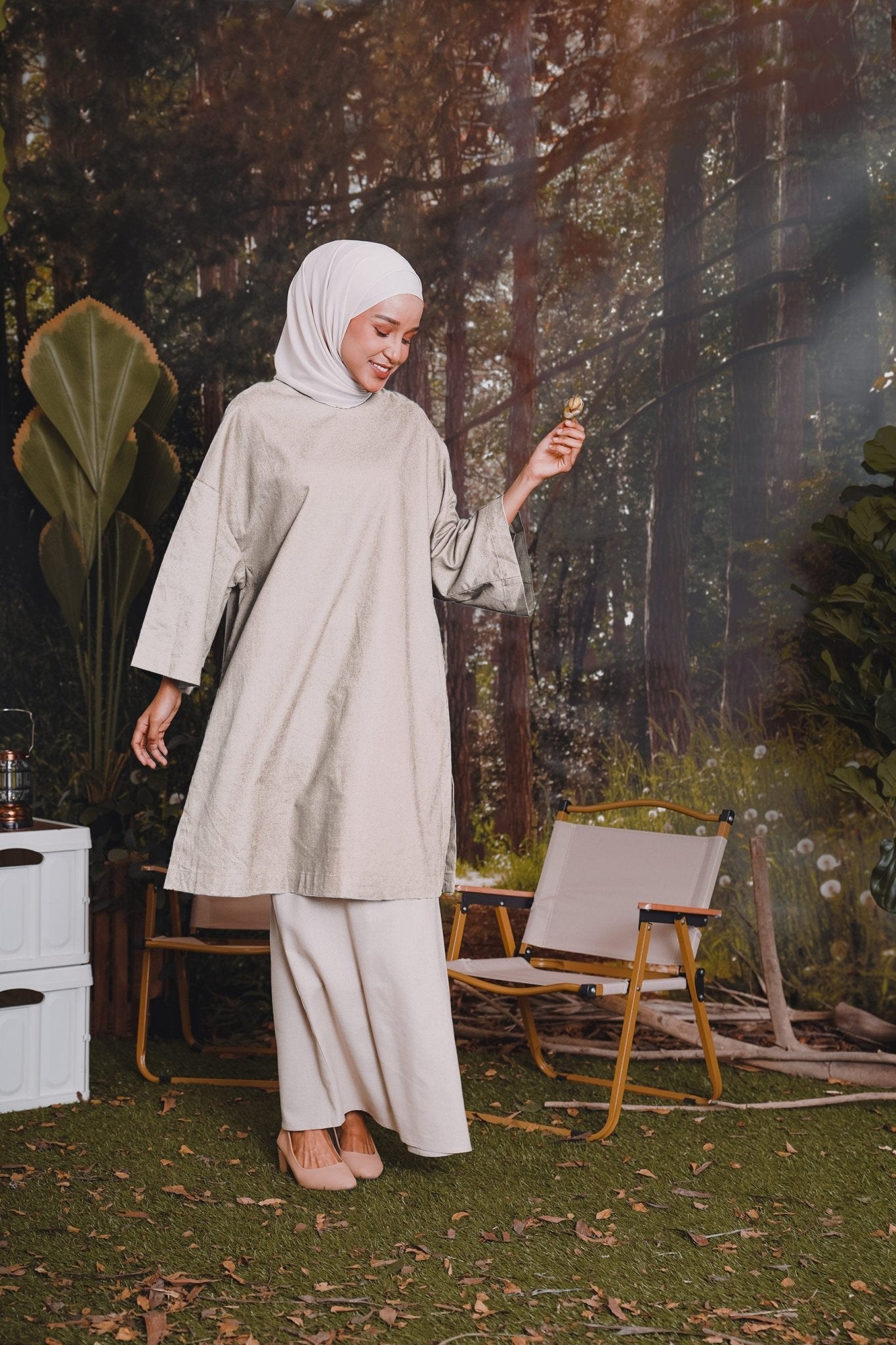 The Rimba Raya Women Long Kurung Blouse Sand - Umbi