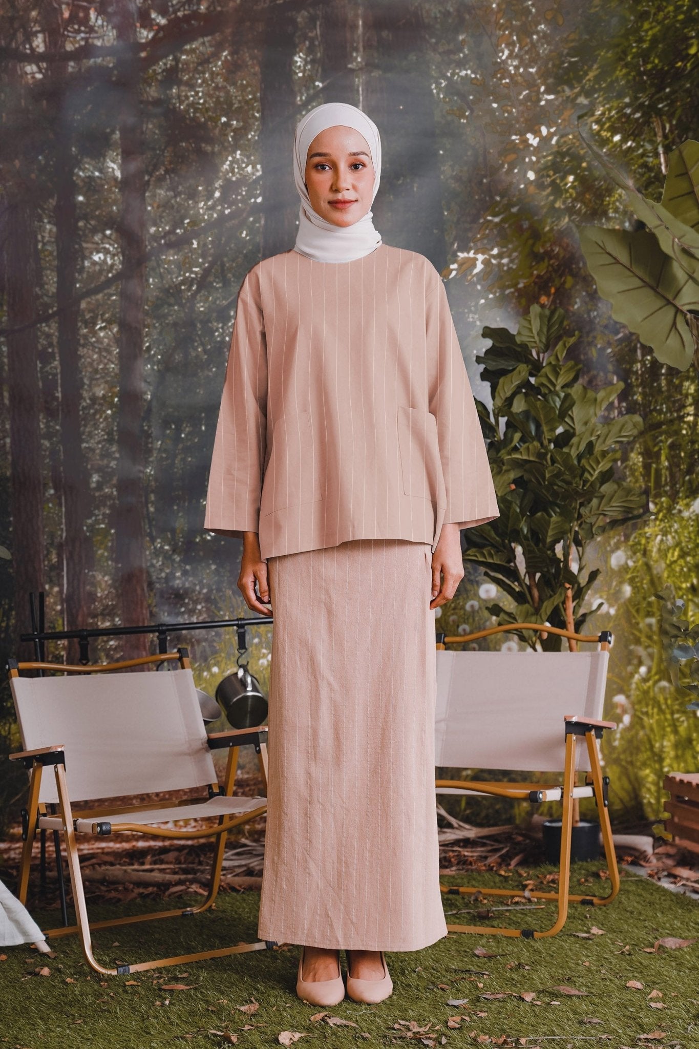 The Rimba Raya Women Pair Pockets Boxy Blouse Caramel Stripes - Umbi