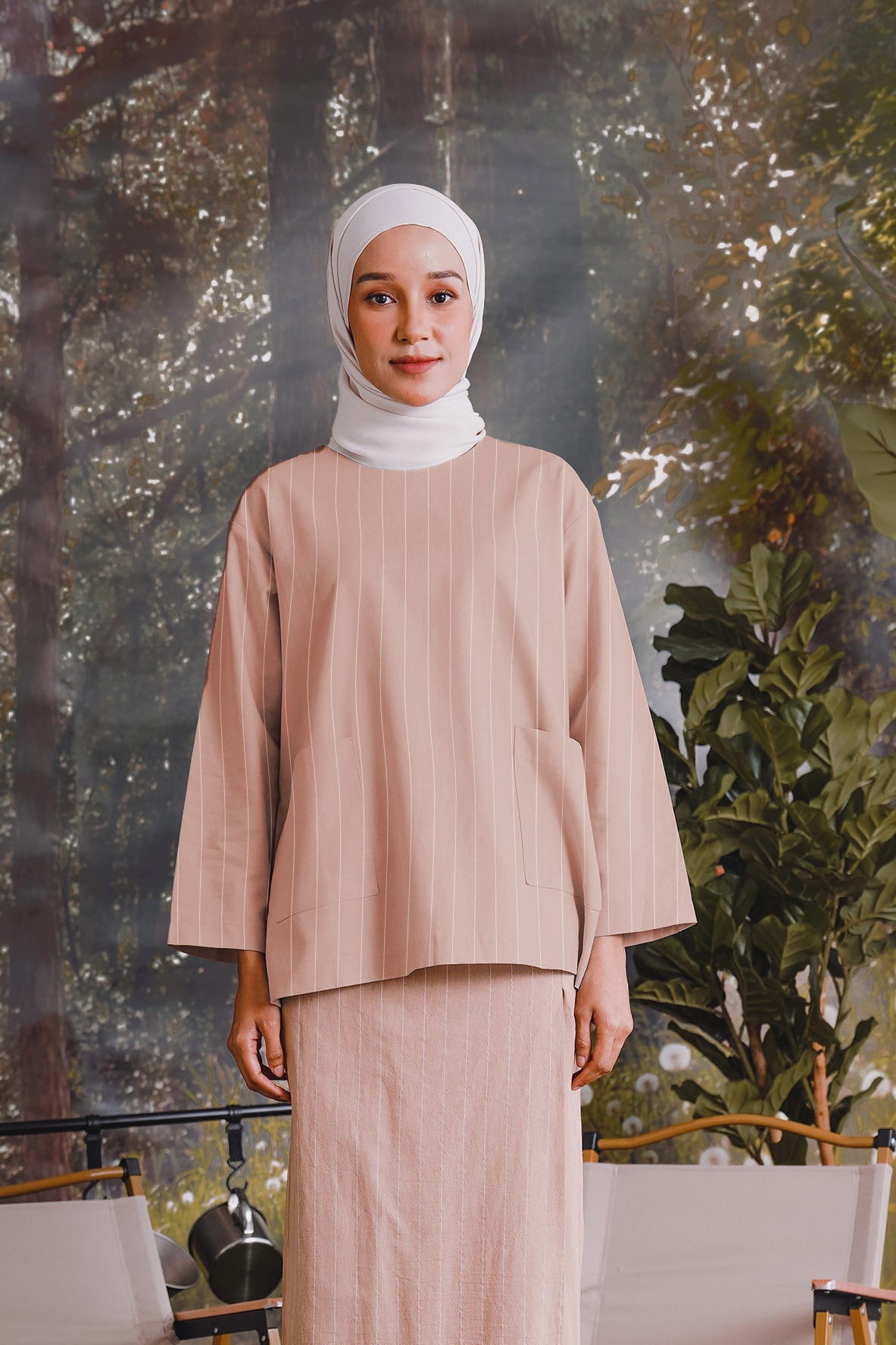The Rimba Raya Women Pair Pockets Boxy Blouse Caramel Stripes - Umbi