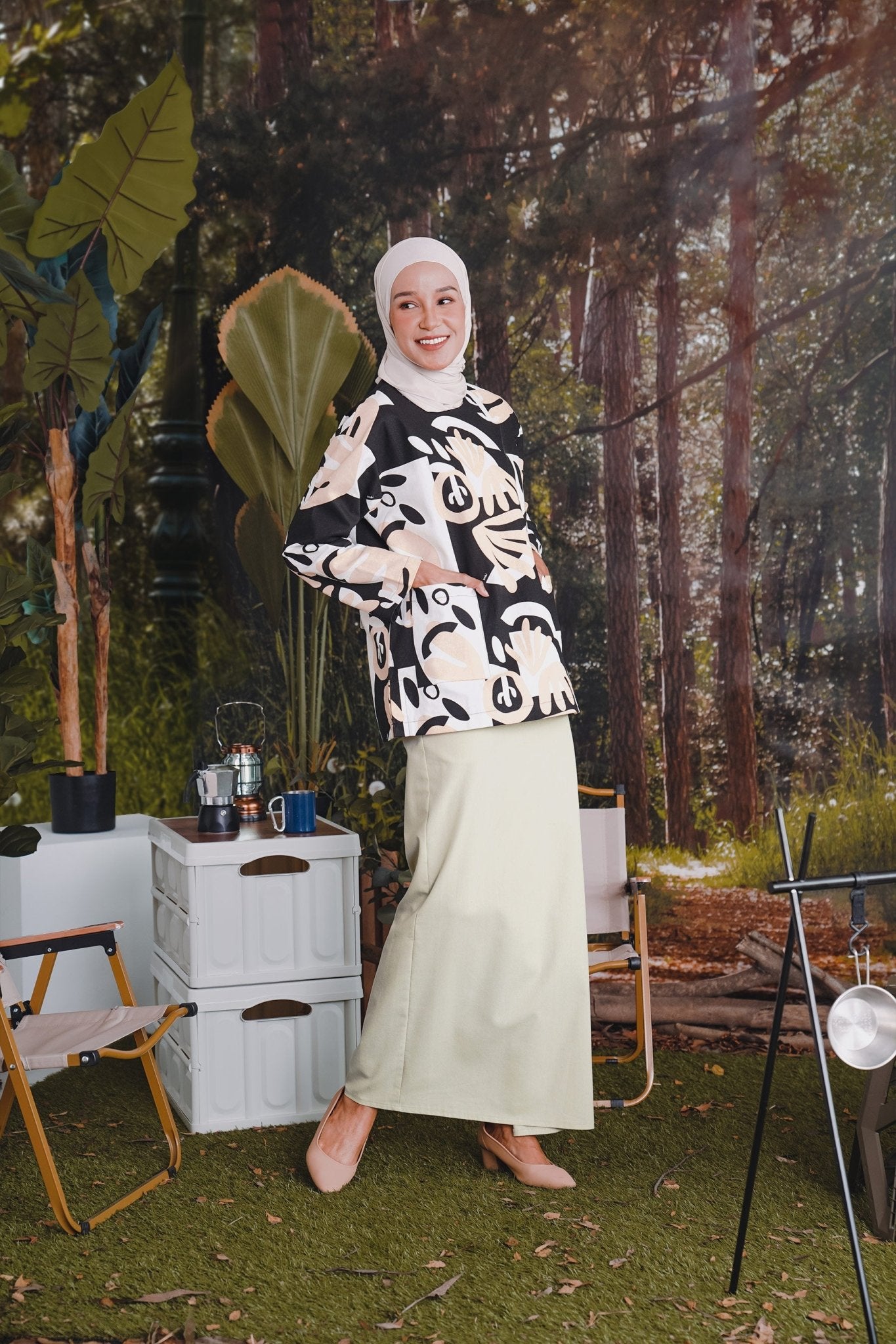 The Rimba Raya Women Pair Pockets Boxy Blouse Cempaka Print - Umbi