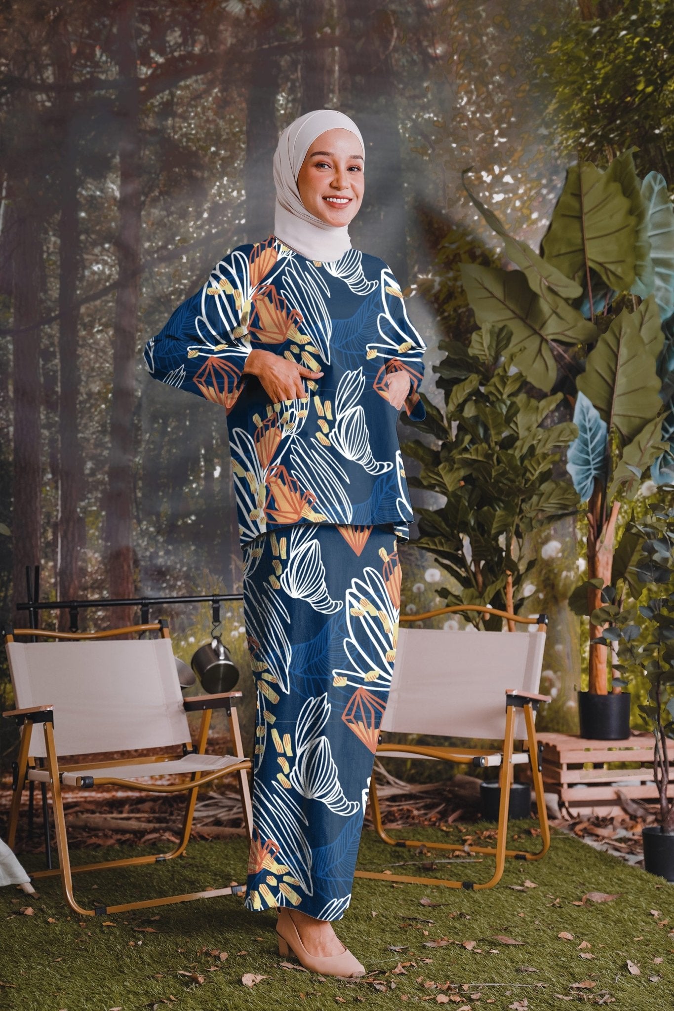 The Rimba Raya Women Pair Pockets Boxy Blouse Senja Print - Umbi