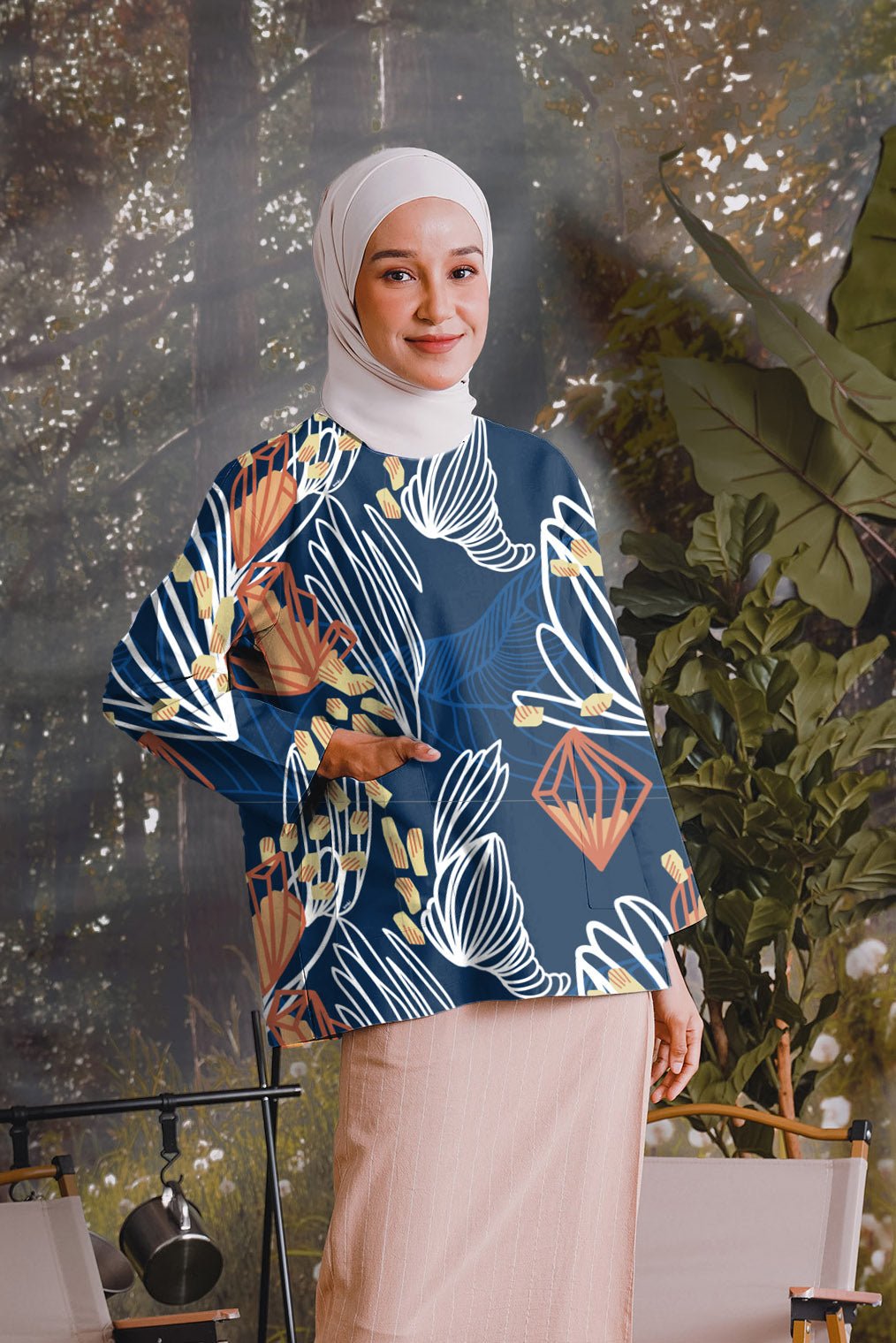 The Rimba Raya Women Pair Pockets Boxy Blouse Senja Print - Umbi