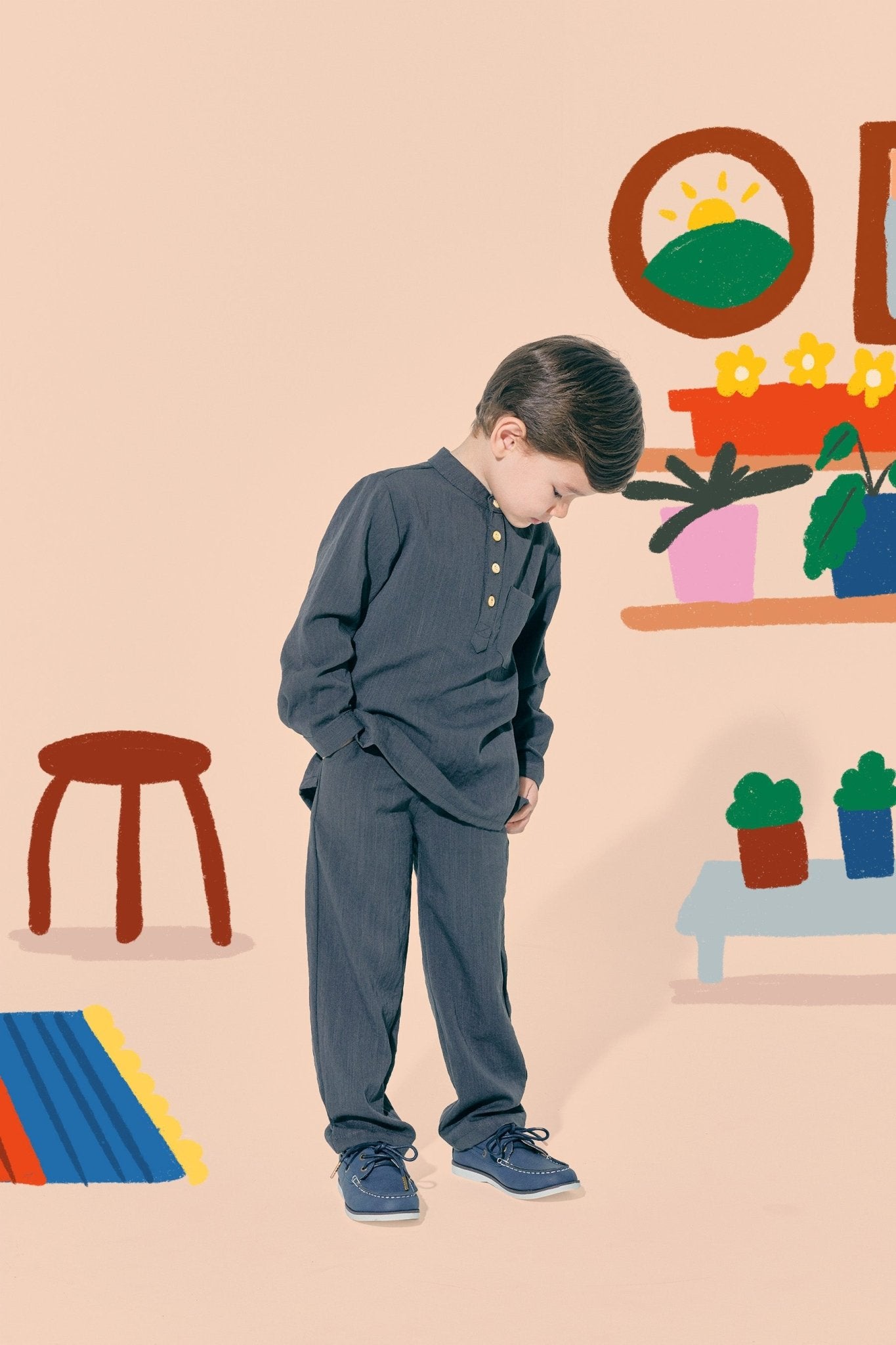 The Ruma Riang Baju Melayu Set Dark Grey - Umbi