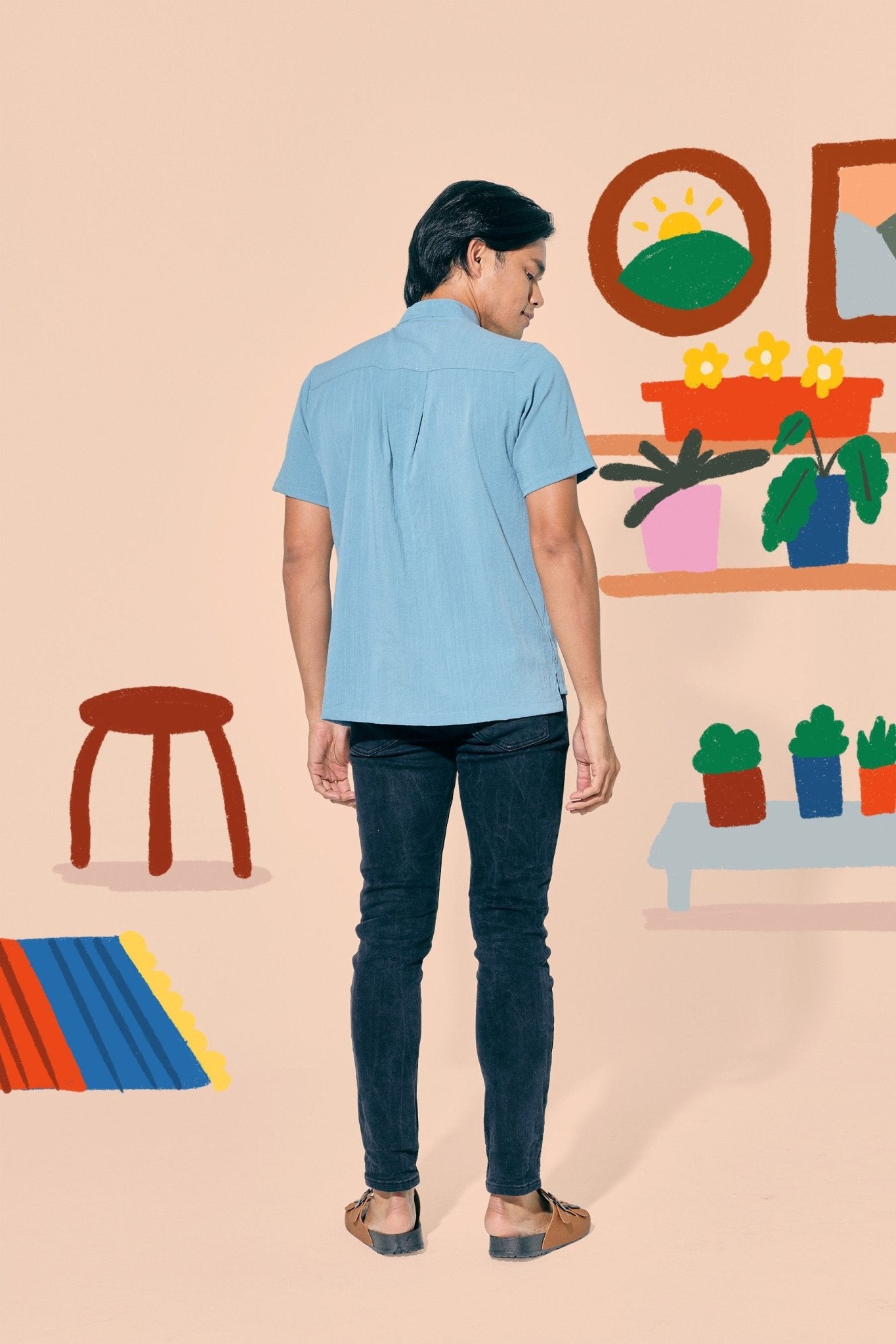 The Ruma Riang Men Short Sleeves Shirt Blue - Umbi
