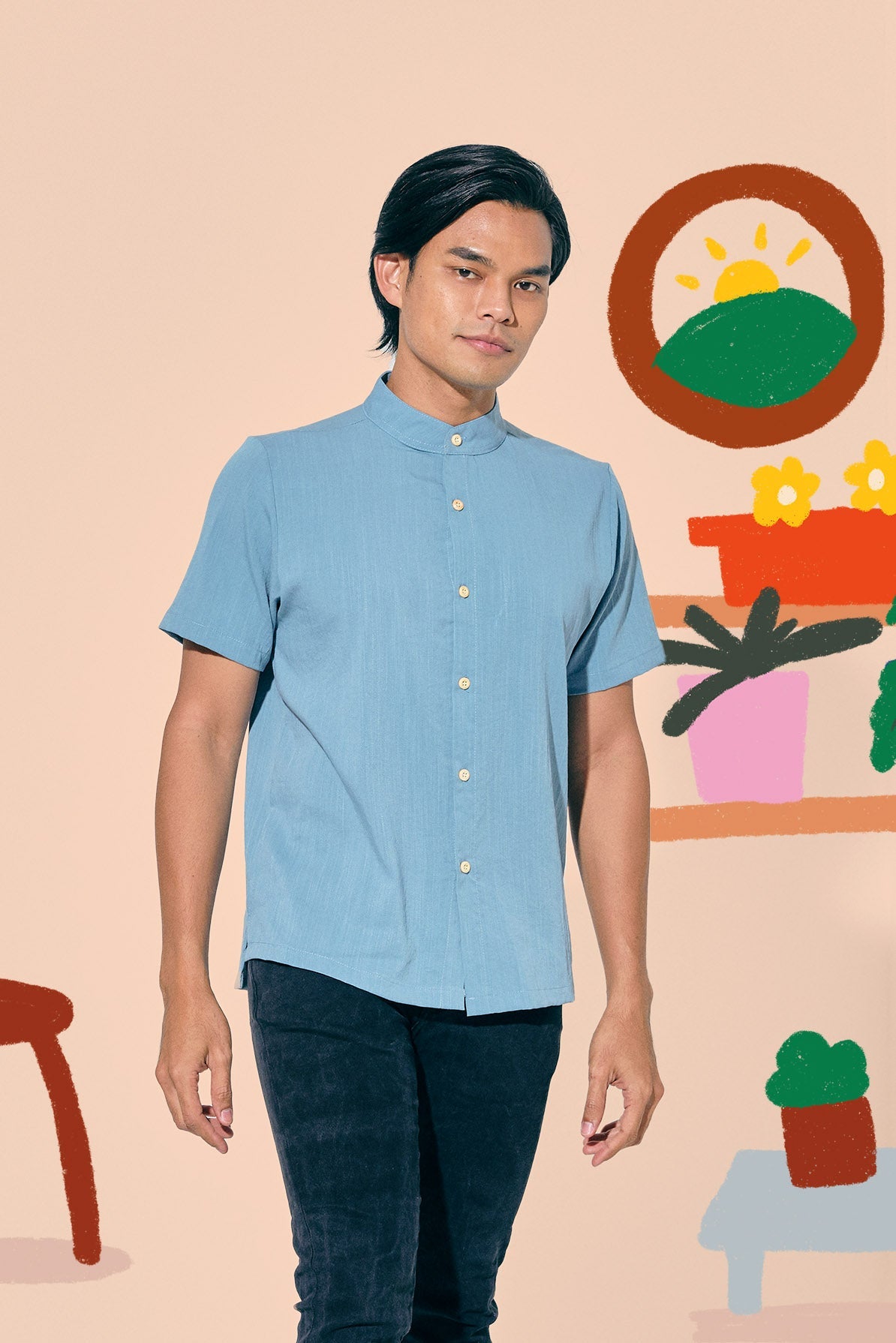The Ruma Riang Men Short Sleeves Shirt Blue - Umbi