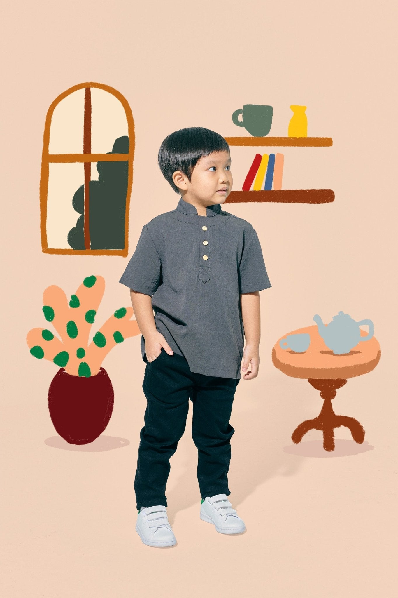 The Ruma Riang Modern Short Sleeves Shirt Dark Grey - Umbi