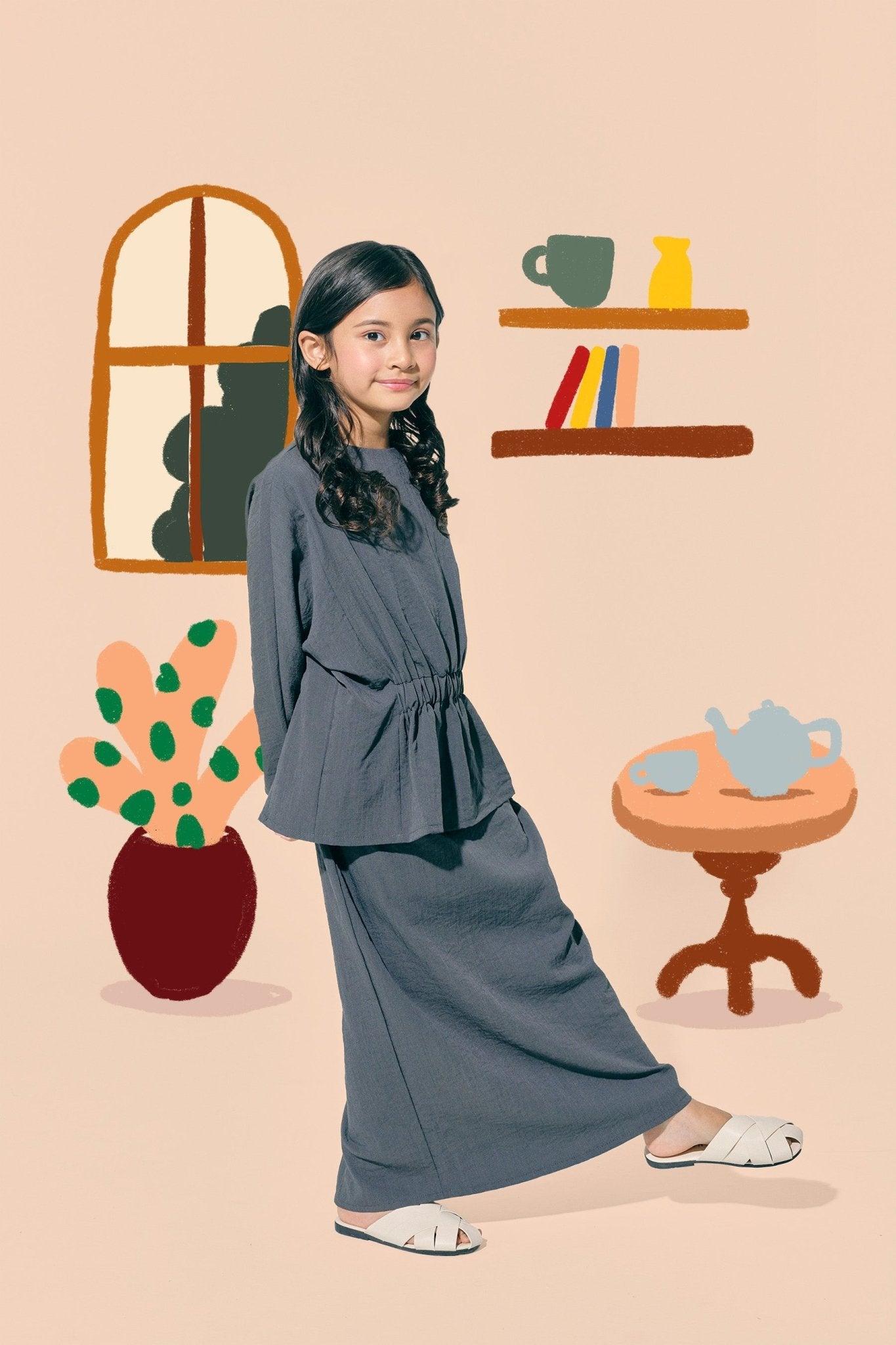 The Ruma Riang Ruched Top Dark Grey - Umbi