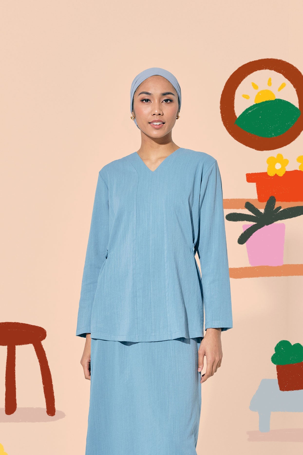 The Ruma Riang Women Kebaya Top Blue - Umbi
