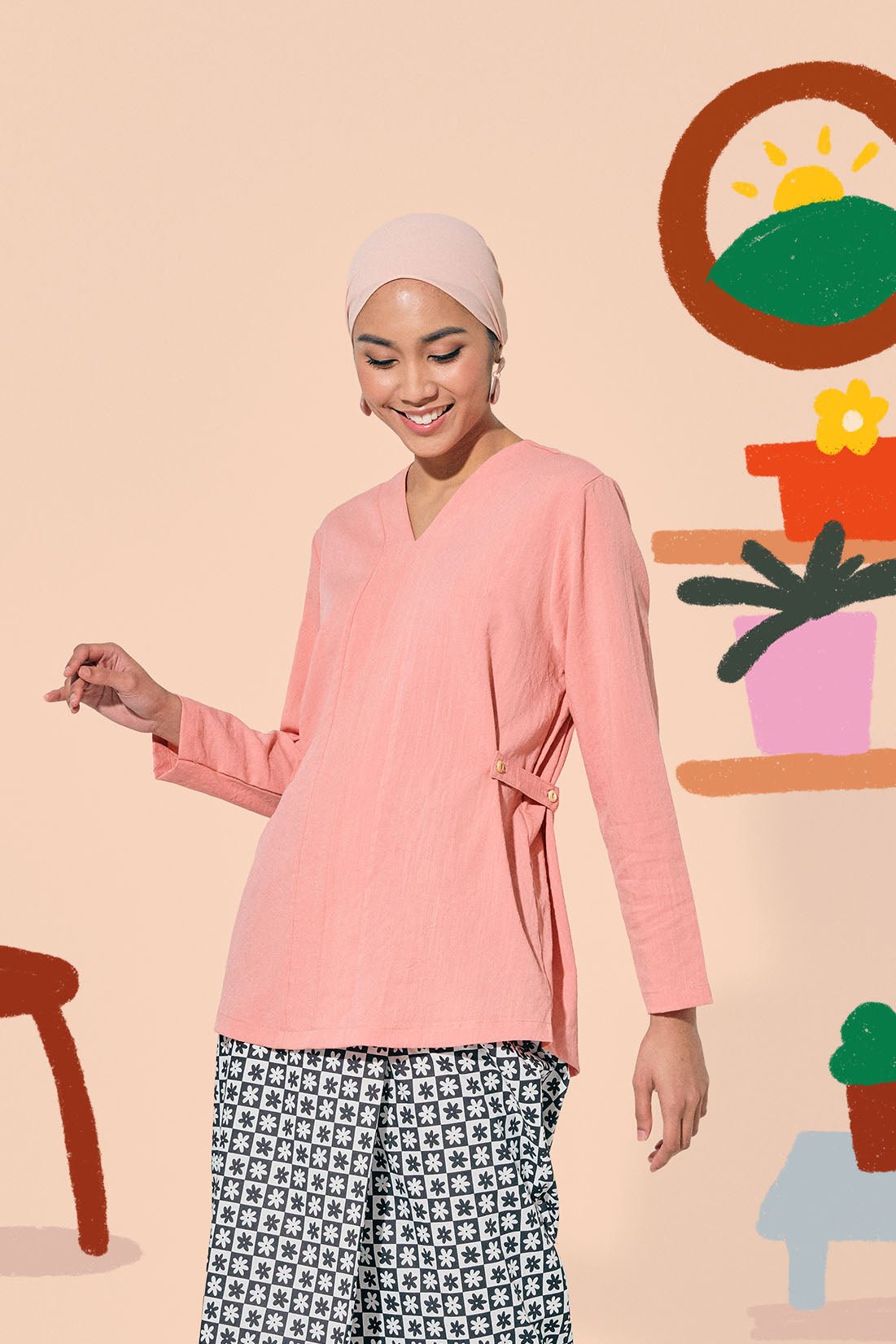The Ruma Riang Women Kebaya Top Salmon - Umbi
