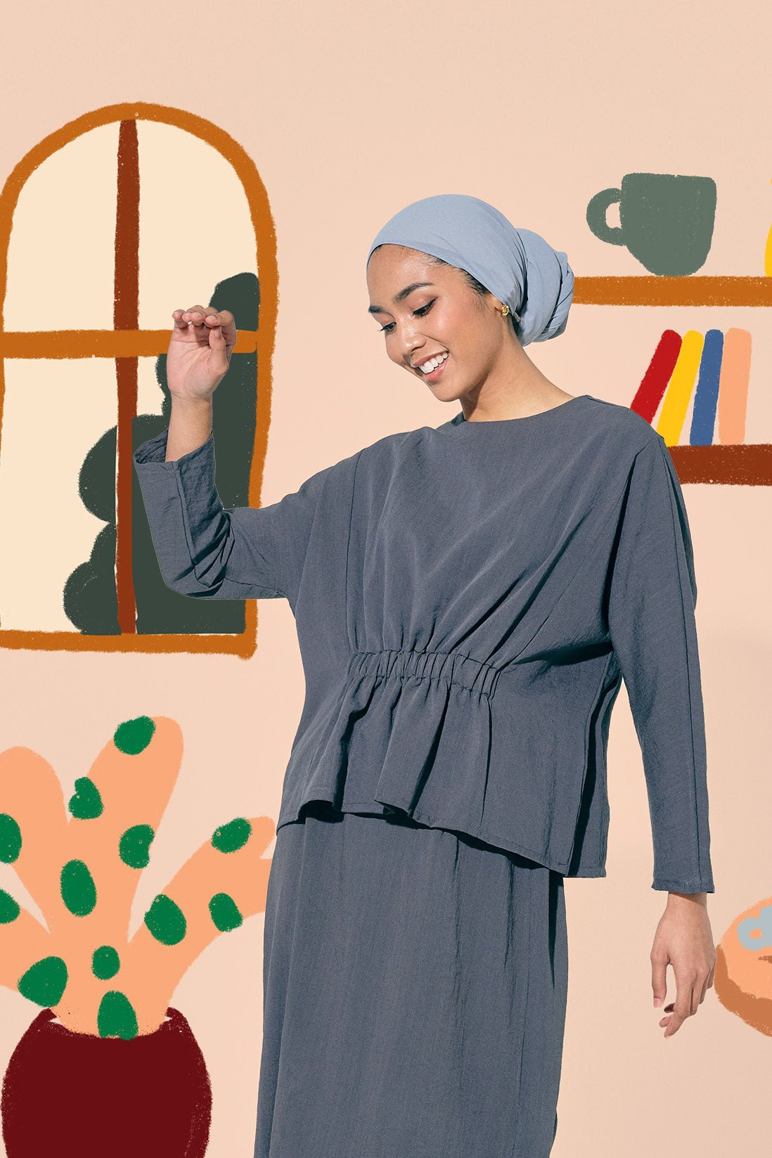 The Ruma Riang Women Ruched Top Dark Grey - Umbi