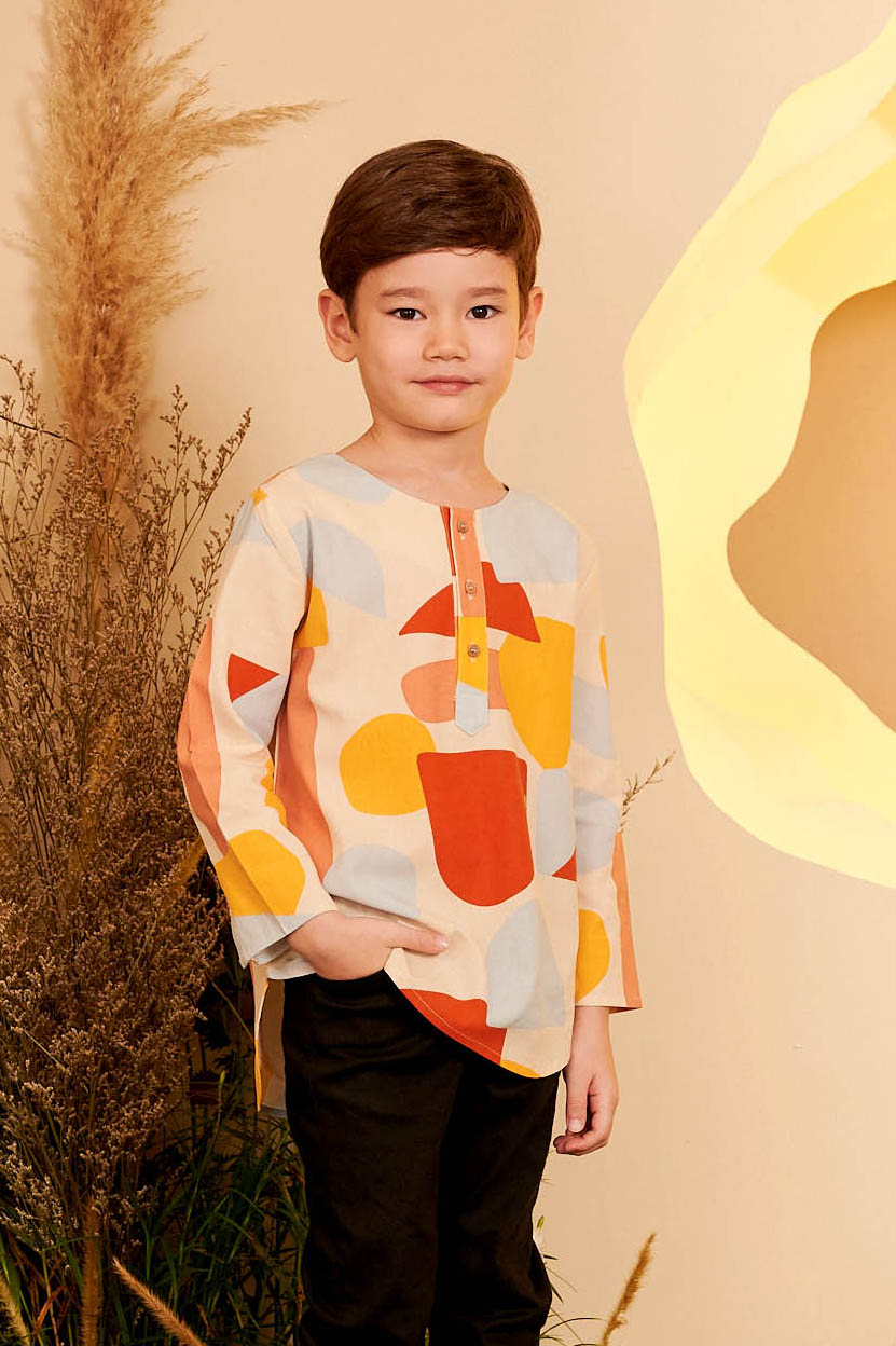 The Secret Garden Boy Kurta Top Pebbles Print