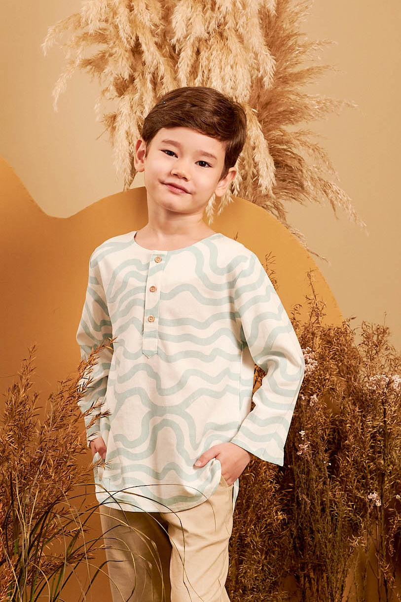 The Secret Garden Boy Kurta Wave Print