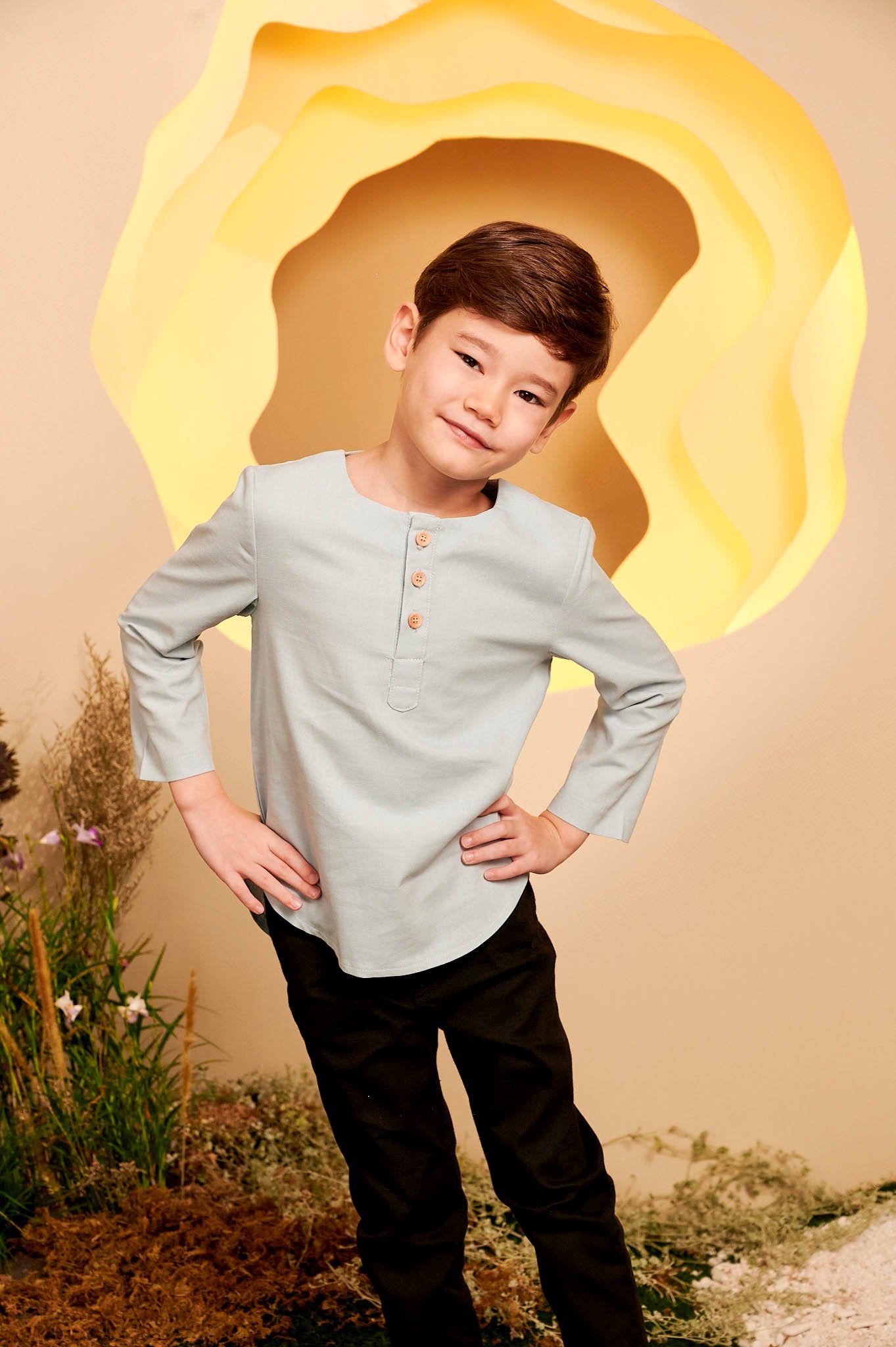 The Secret Garden Boy Kurta Top Dusty Blue - Umbi