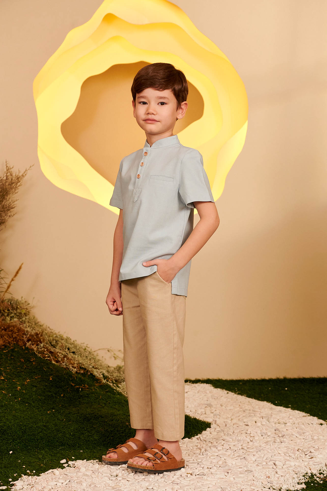 The Secret Garden Boy Short Sleeves Shirt Dusty Blue - Umbi