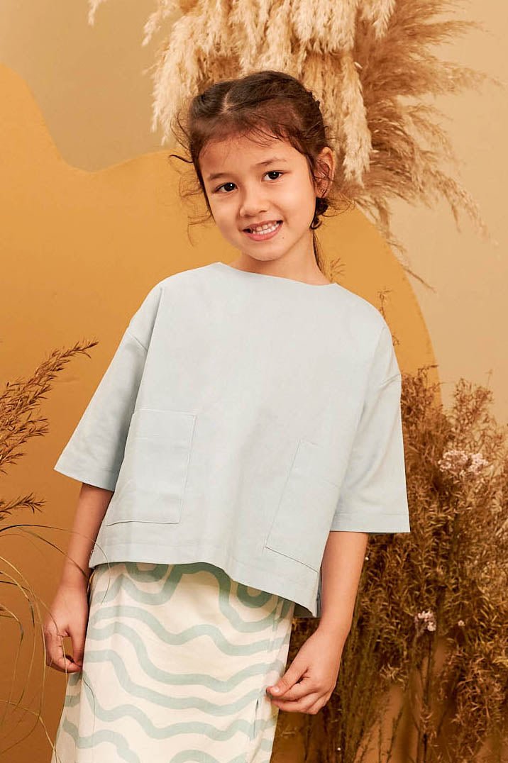 The Secret Garden Girl Pair Pockets Boxy Blouse Dusty Blue - Umbi