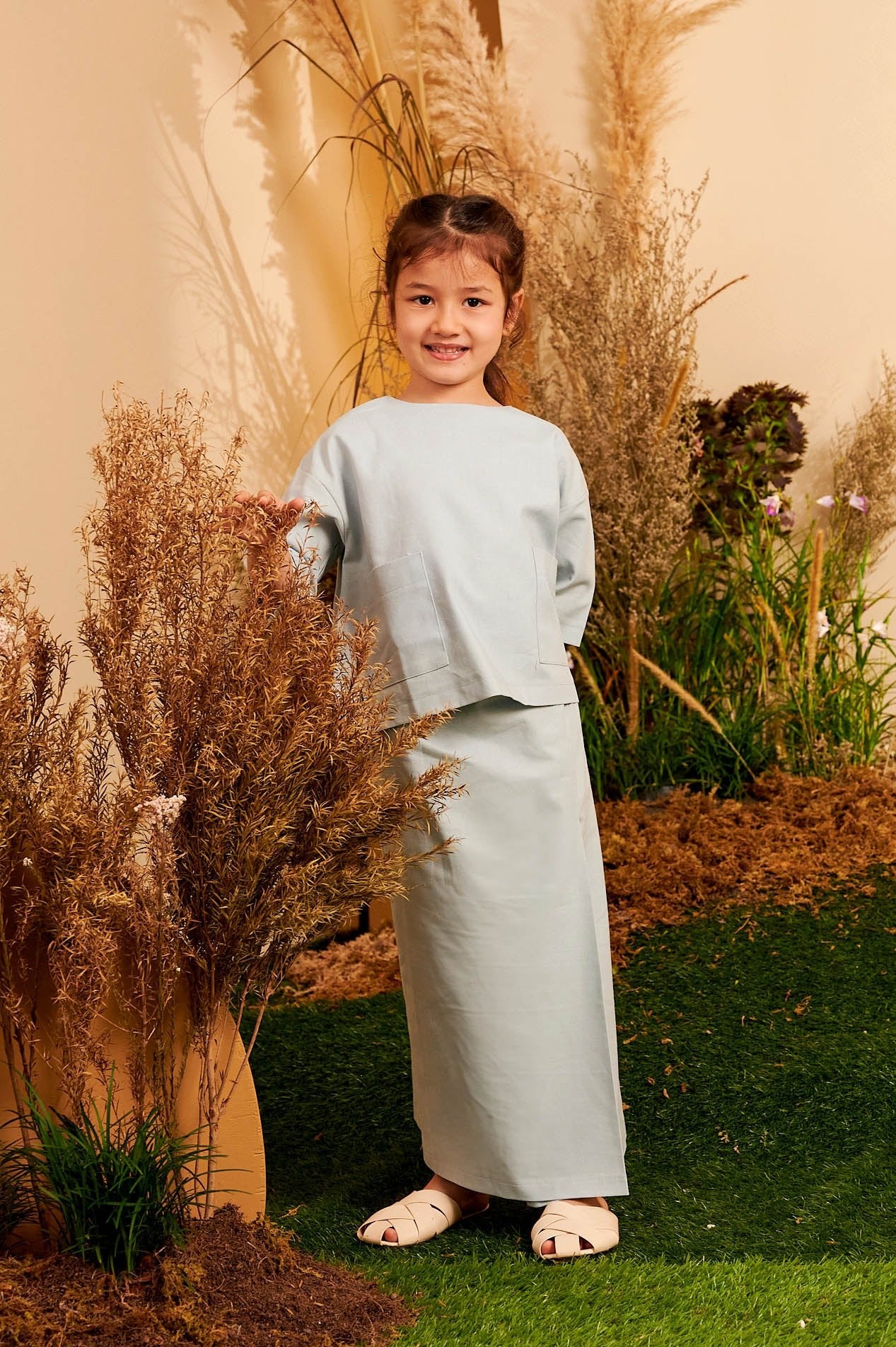 The Secret Garden Girl Pair Pockets Boxy Blouse Dusty Blue - Umbi