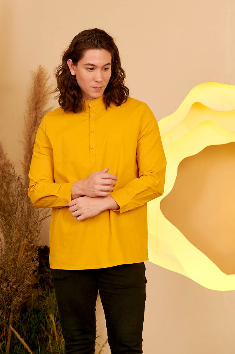 The Secret Garden Men Collar Kurta Mustard