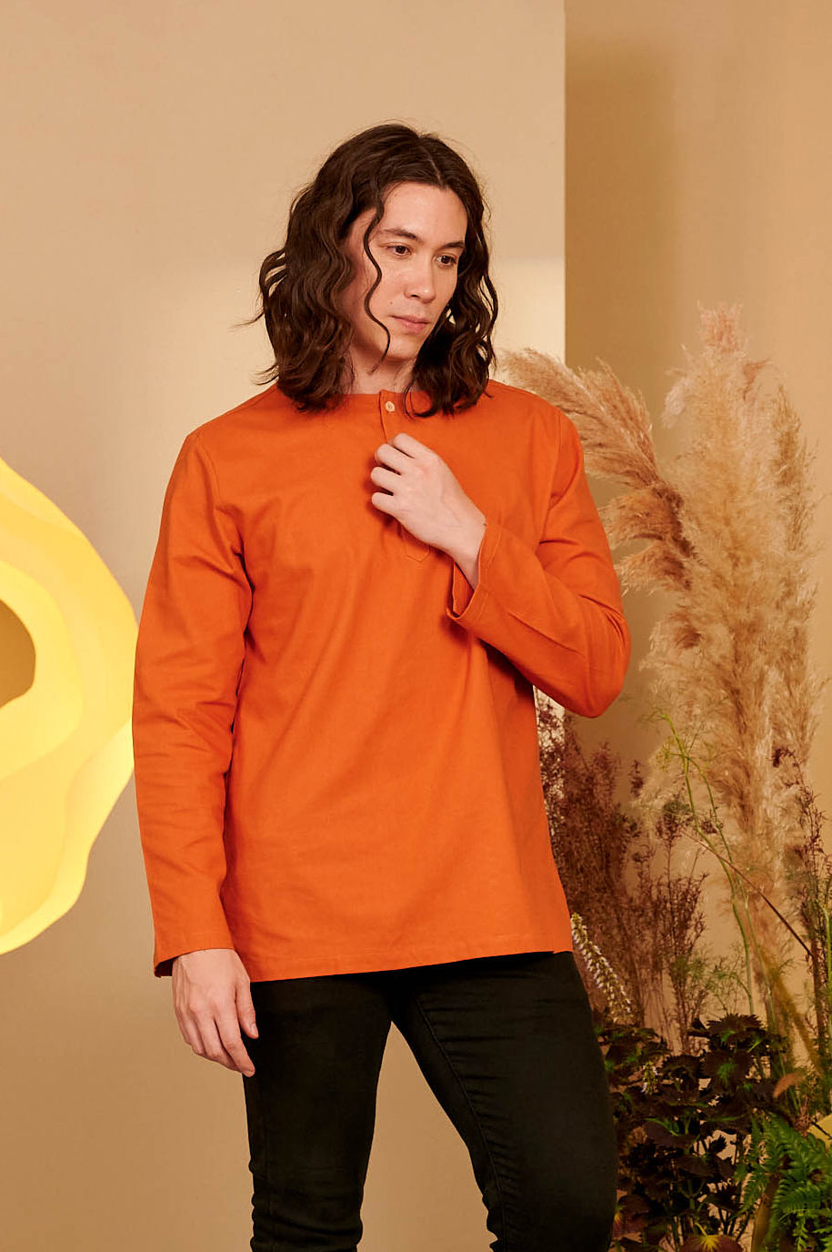 The Secret Garden Men Kurta Orange