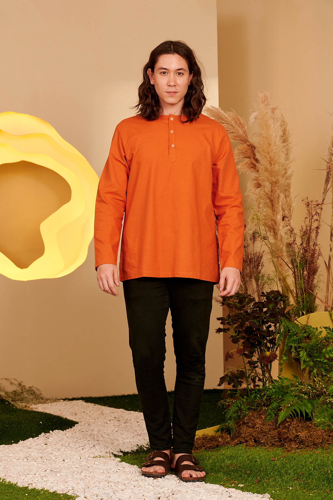 The Secret Garden Men Kurta Orange