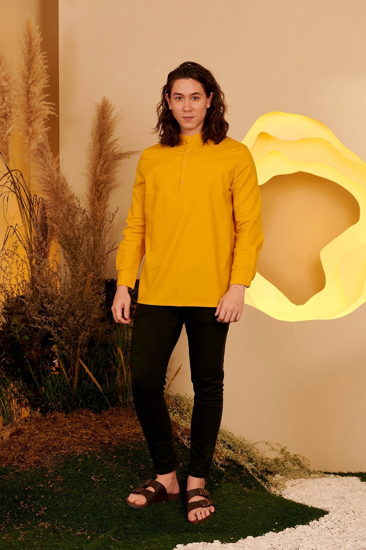 The Secret Garden Men Collar Kurta Mustard - Umbi