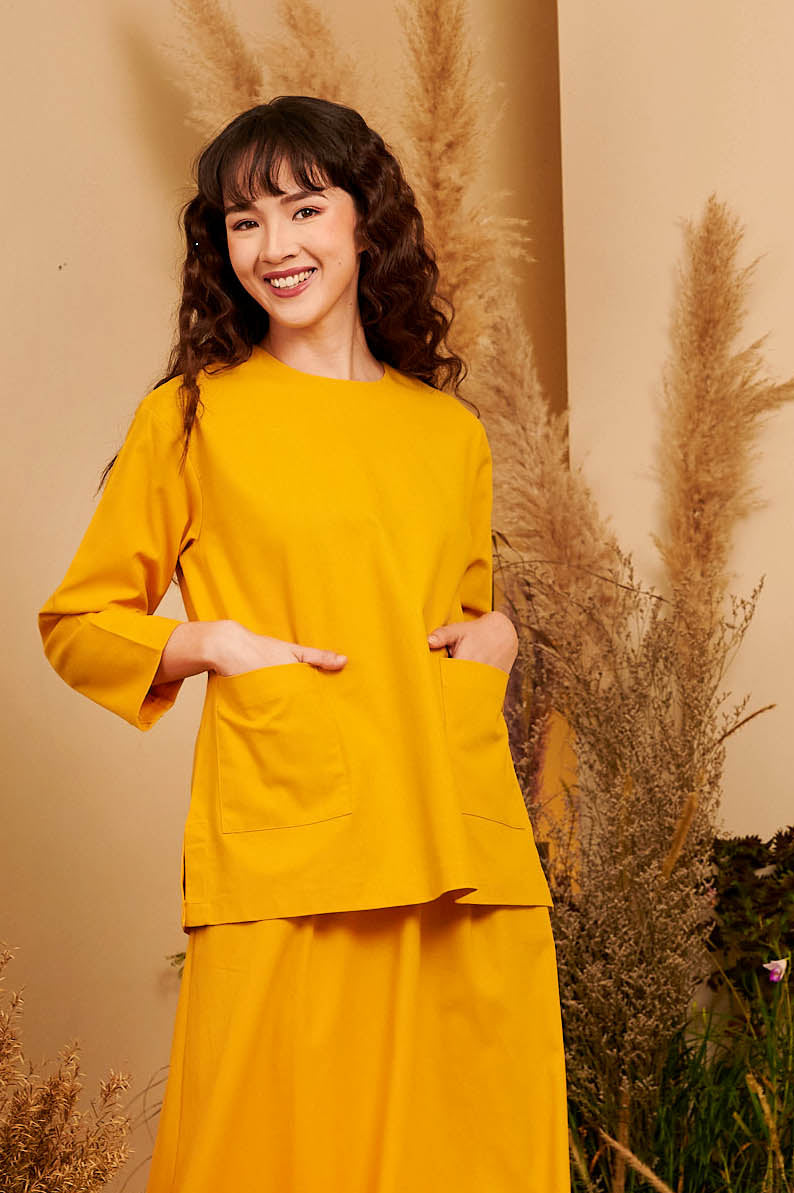 The Secret Garden Women Pair Pockets Boxy Blouse Mustard