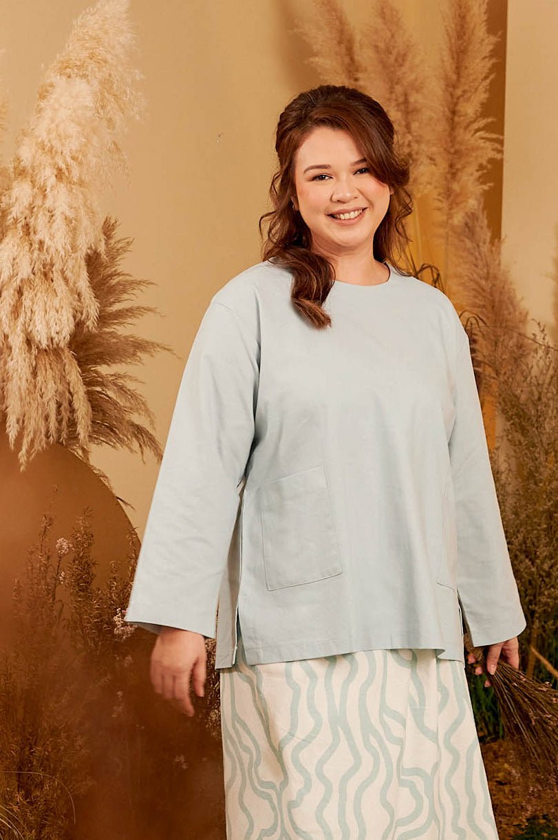 The Secret Garden Women Pair Pockets Boxy Blouse Dusty Blue - Umbi