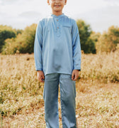 The Shawwal Collection Boy Baju Melayu Set Pigeon Blue Satin - Umbi