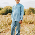The Shawwal Collection Boy Baju Melayu Set Pigeon Blue Satin - Umbi