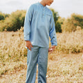 The Shawwal Collection Boy Baju Melayu Set Pigeon Blue Satin - Umbi