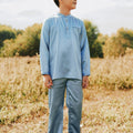 The Shawwal Collection Boy Baju Melayu Set Pigeon Blue Satin - Umbi