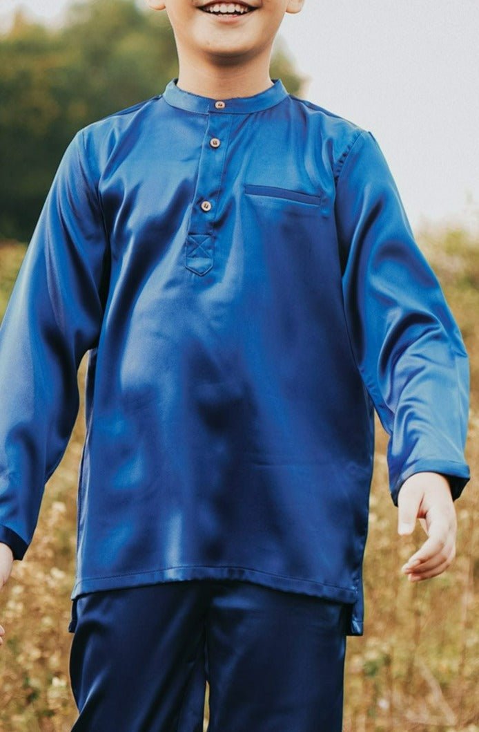 The Shawwal Collection Boy Baju Melayu Set Royal Blue Satin - Umbi